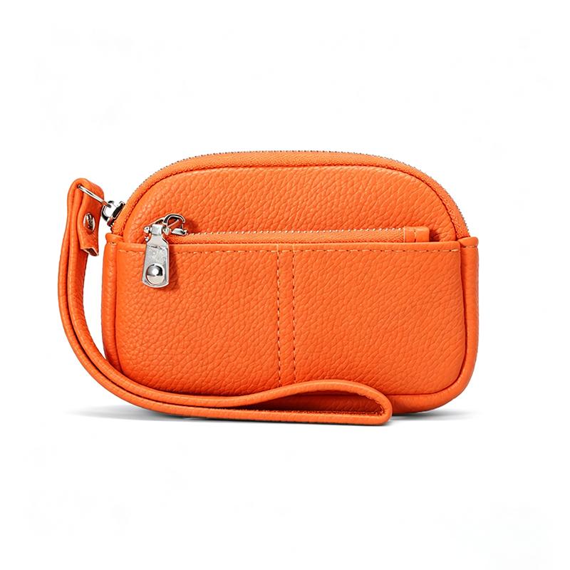 1Pcs Portable Pu Leather Women Mini Wallet Storage Bag Solid Color Students Coin Purse Large Capacity Zipper Wrist Key Bag