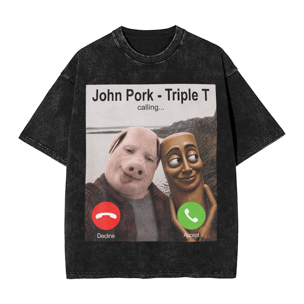 John Pork Triple T Calling Funny Viral Meme Brainrot Meme T-Shirts Men O Neck Cotton T Shirt Short Sleeve Tees Plus Size Clothes