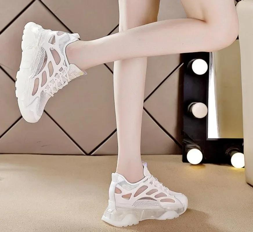 Mode 8cm Mode Plateau Keilabsatz Sneaker Damenschuhe Echtes Leder Atmungsaktives Air Mesh Damen Sommer Schuhe Klobig Frühling Herbst 2024