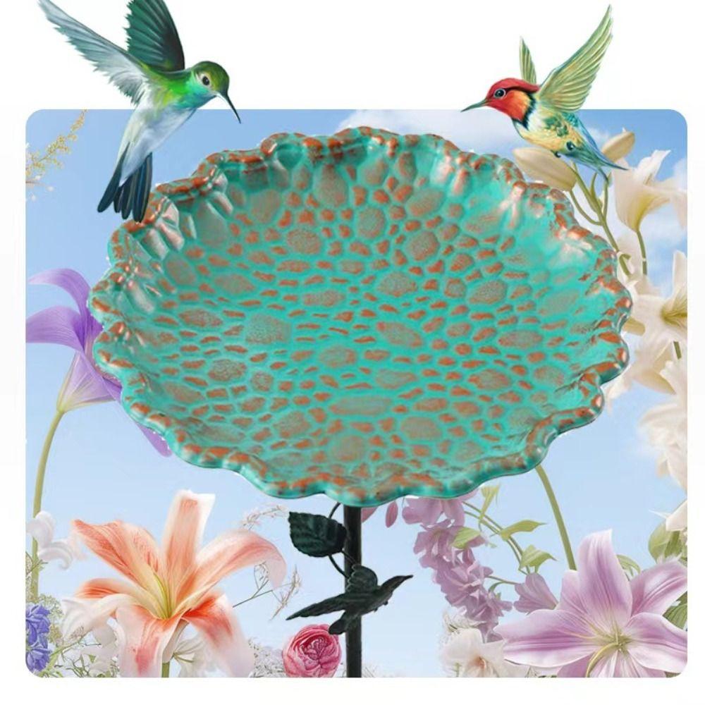 Durable Bird Feeder Ground Plugin Iron Bird Feeding Dish Garden Pedestal Stake Bird Bath Outdoor