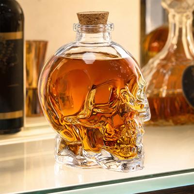 Totenkopf Whiskey-Karaffe, 3D-Glas-Spirituosenflasche mit Stöpsel, Neuartige Wein-Ausgießerflasche für die Hausbar, Einzigartiges Gothic-Geschenk für Männer