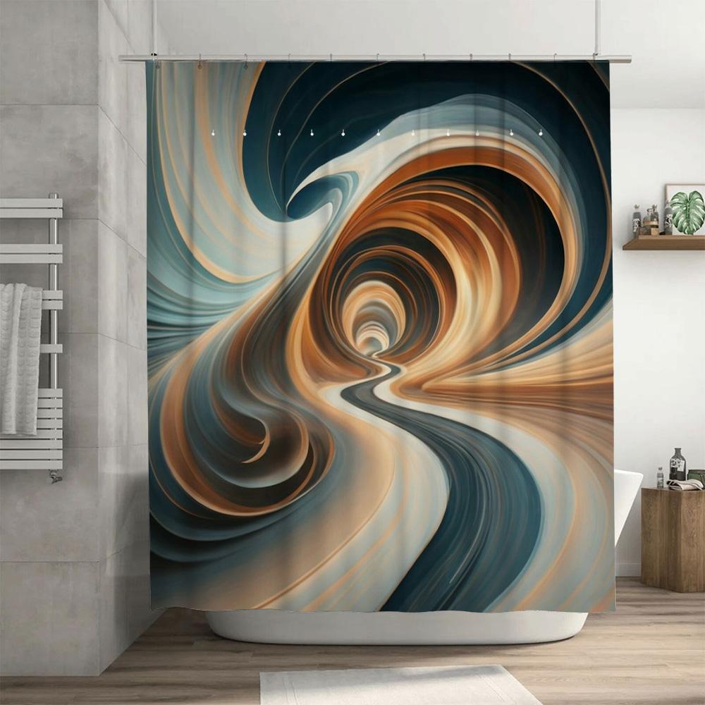 Luxury Blue Brown Swirling Bathroom Shower Curtain for Bathtub Modern Home Decor Waterproof Shampoo Soap Holder Set included (18