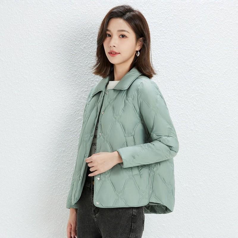 Womens Lightweight Hoodless Down Jacket Short Slim Fit Korean Style Casual Quilted Duck Coat