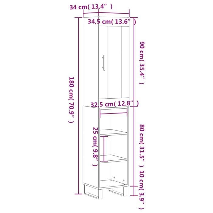 VidaXL Buffet haut Gris béton 34,5x34x180 cm Bois d'ingénierie 3199389