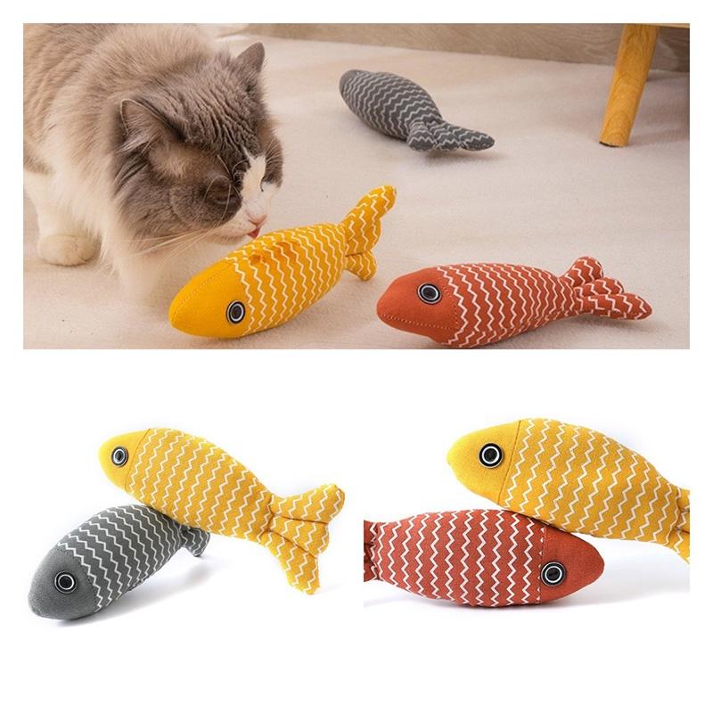 New Cross-border Pet Cat Toy Striped Linen Wave Fish For Self-entertainment