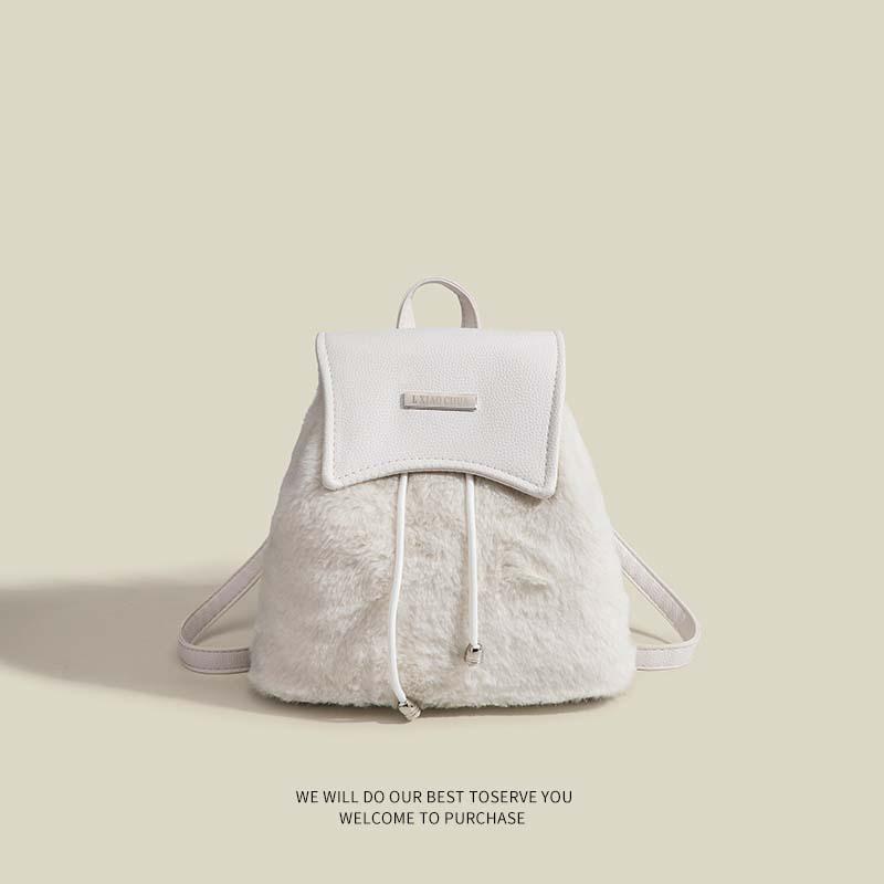 

School Bag, College Student Backpack, Splicing Mao Mao Bag, Autumn And Winter Advanced Sense Versatile Portable Small Backpack белый