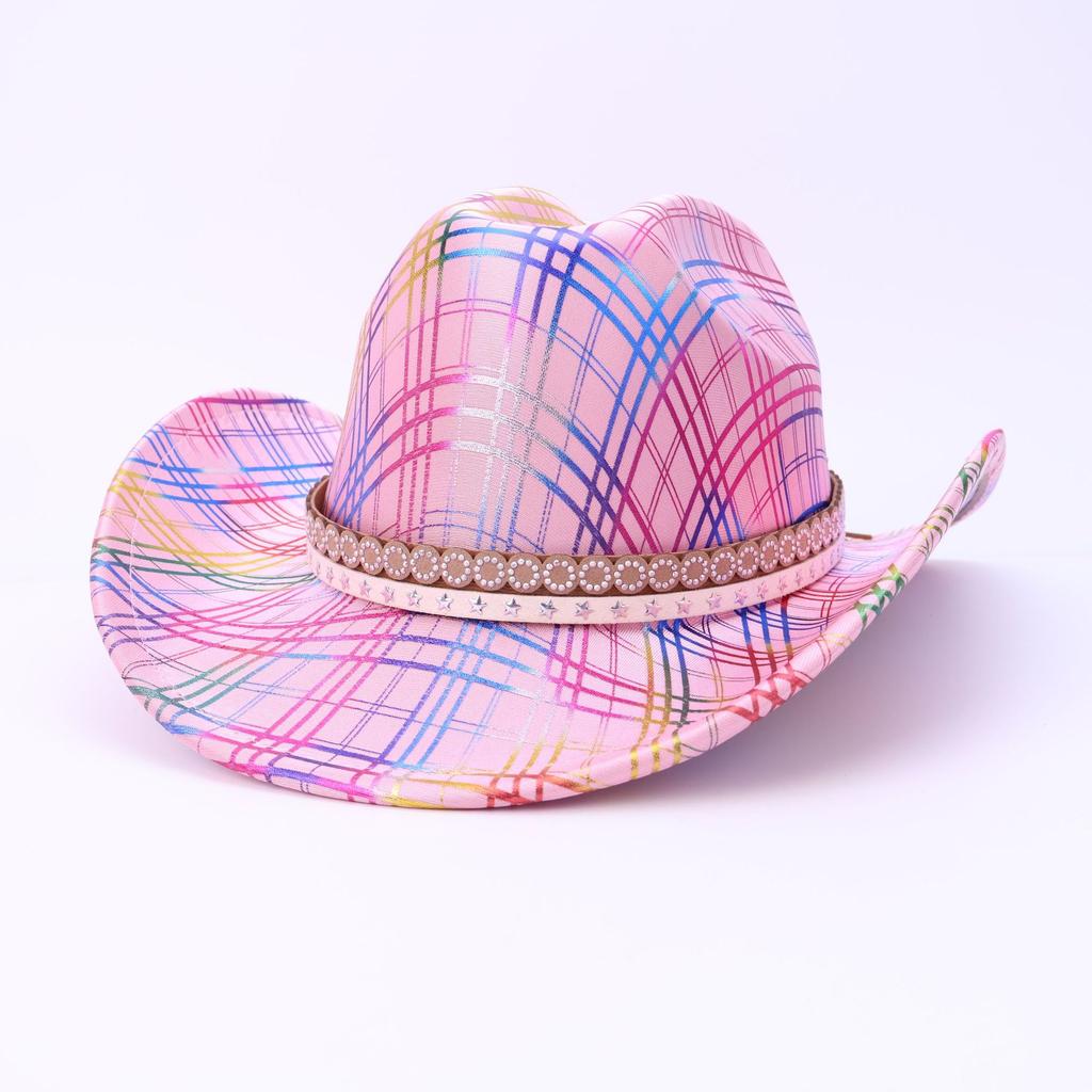 Western Cowboy Hat European And American Colorful Sequined Striped Plaid Jazz Hat Men'S And Women'S Stage Top Hat