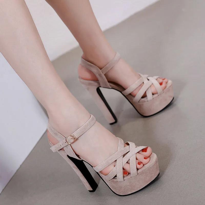 Fashion 15CM Nightclub Sexy Patent Leather Women Sandals Platform High Heels Summer Style Open Toe Buckle Strap Party Wedding Shoes