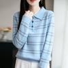 Women's 100% Pure Wool Color Block Stripe Knit Sweater - 2025 Autumn/Winter Collection