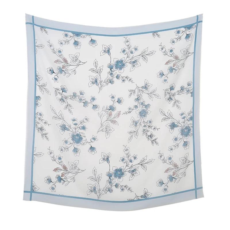 110*110cm Neuer Baumwoll-Leinen-Quadratischer Schal Damen Kopftuch Blumenmuster Halstuch Schals Kopftuch Bandanas Haargummi Stirnbänder