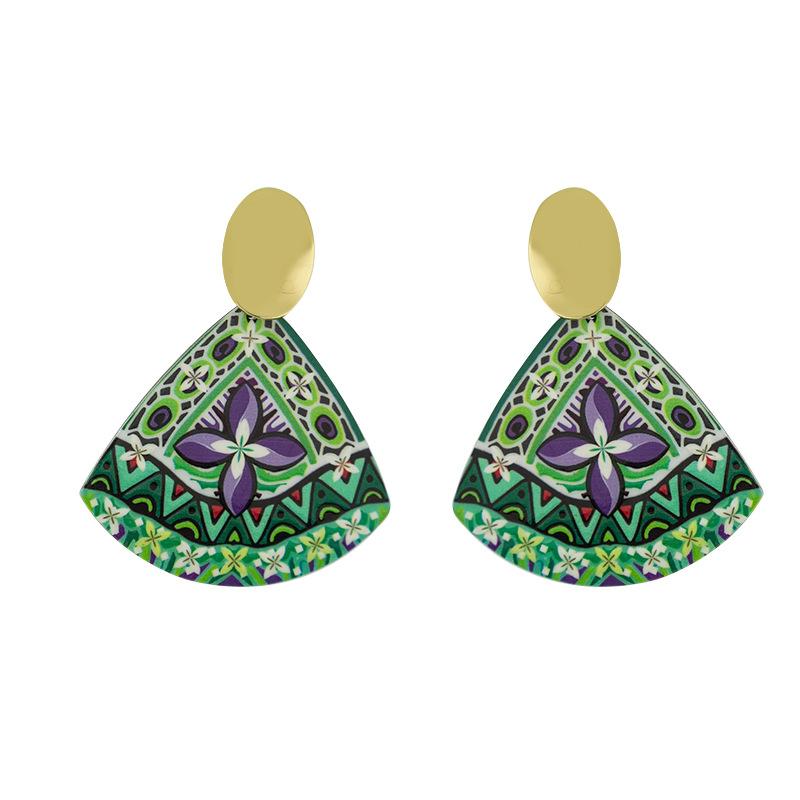 Brincos Vintage Florais Grafitados Estilo Boêmio para Mulheres Personalidade Design Geométrico Acrílico Pendente Zircônia