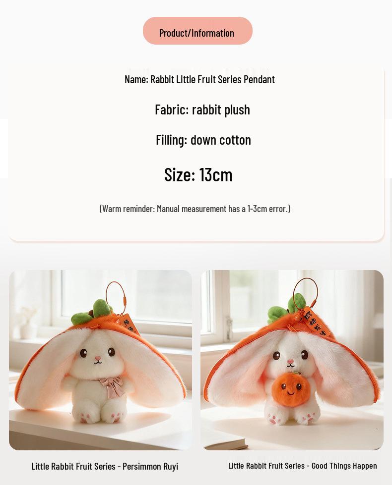 Little Rabbit Plush Keychain: Cute Fruit Pendant Toy for Women