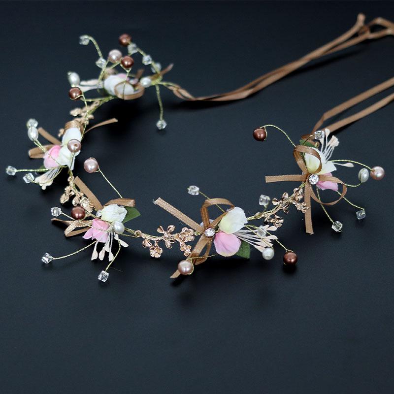 Mori Style Faux Pearl Floral Headband for Bridal and Wedding