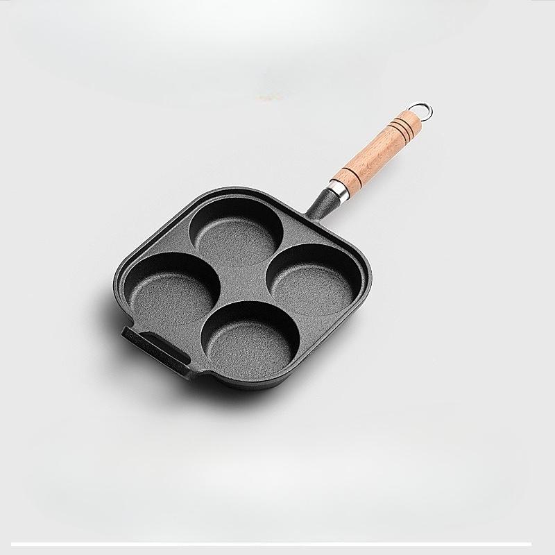 Frying Pan with 4 Holes - Non-stick Cast Iron Four-hole Egg Dumpling Pan - Deepened for Egg Buns - Non-stick Flat-bottom Pan - Egg Frying Gadget