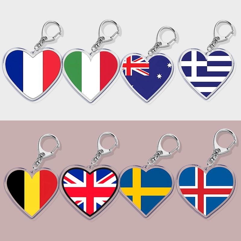 France Scotland Germany Country Love Heart Keychains Ring for Accessories Bag Pendant Key Chain Llaveros Ewelry Fans Gifts