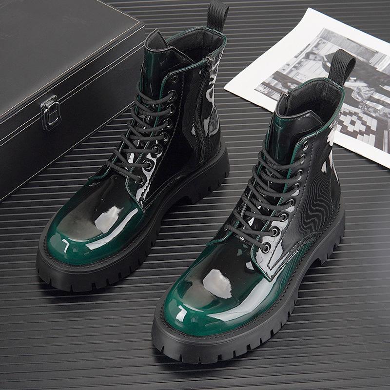 British Style Men Casual Stage Nightclub Dresses Patent Leather Boots Tide Platform Shoes Autumn Winter Boot Cowboy Ankle Botas