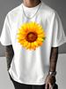 Unisex White Tee Vivid Realistic Yellow Sunflower Leaf Graphic Crew Neck Loose Casual Male Daily Summer Fashion Tops