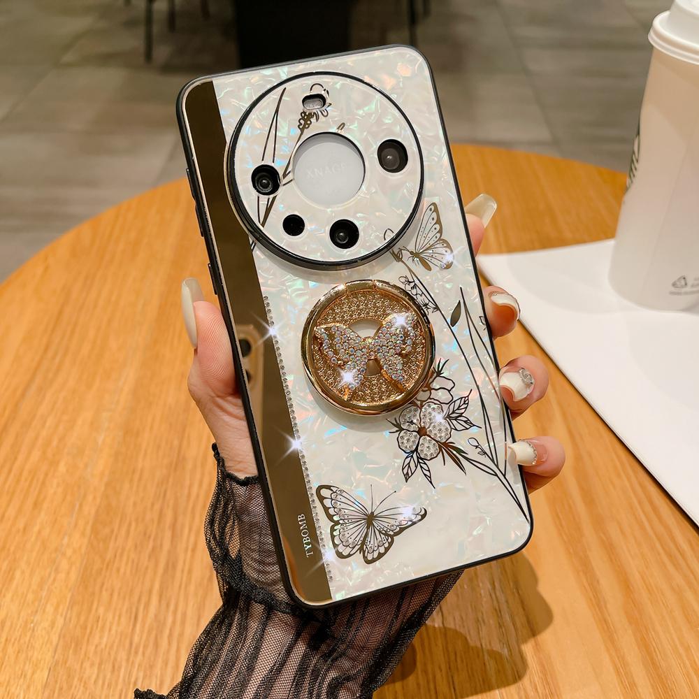 KEYSION Wstrząsoodporne etui dla Huawei Mate 60 Pro+ 50 40 30 Pro Motylkowy pierścień podstawka Pokrowiec na tył telefonu dla Huawei nova 12s 11 10 Pro
