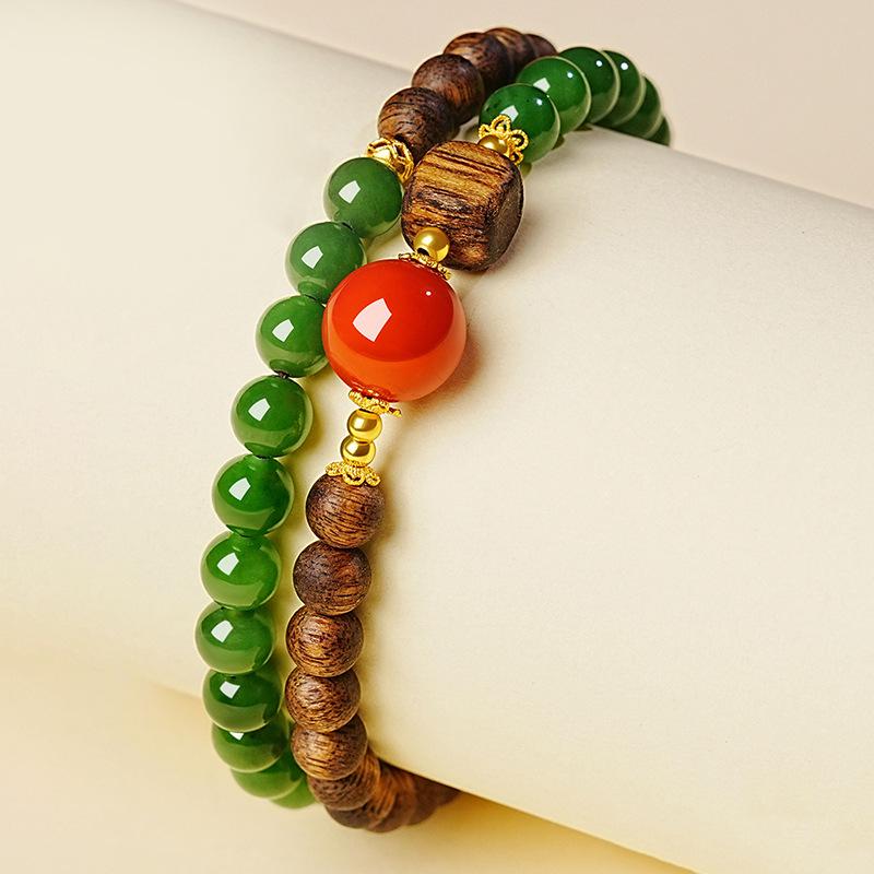 Agarwood and Biyu Jade Women's Bracelet - Gift for Mom's Birthday