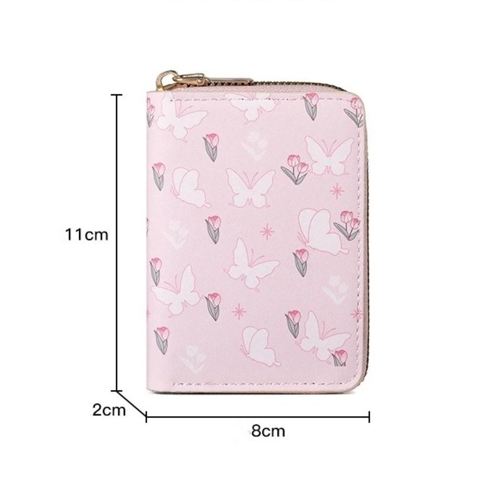 Portable Multi Slot Zipper Wallet Floral Bow Large Capacity Card Holder PU Leather Coin Purse Women