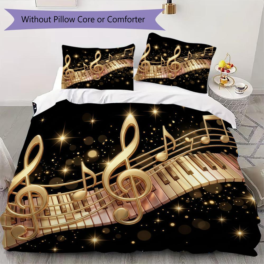 Dynamic Music Melody Pattern Bedding uilt Set uilt Cover Pillowcase Home Decoration Birthday Gift (1 * duvet cover + 2 * pillowcase without core)
