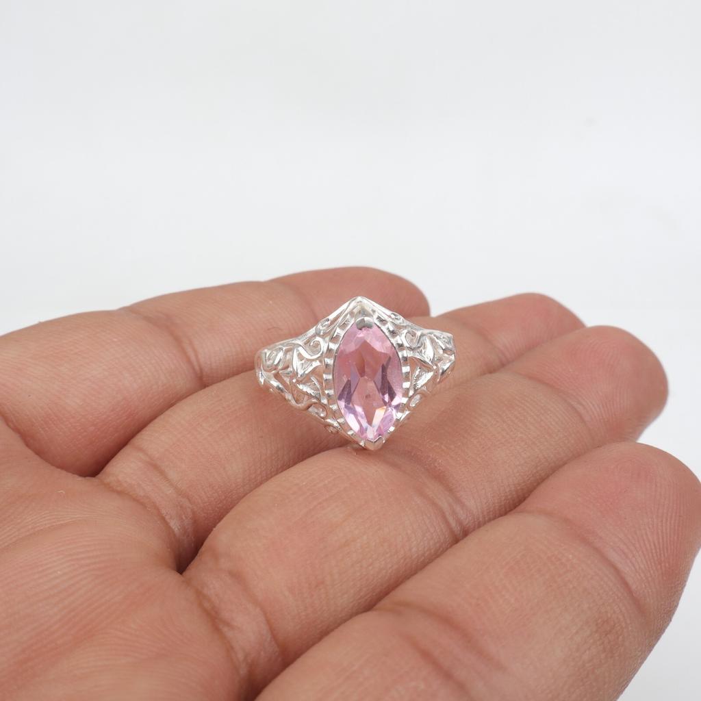 Natural Morganite Gemstone 925 Sterling Silver Jewelry Partywear Ring For Her CZR-4-4