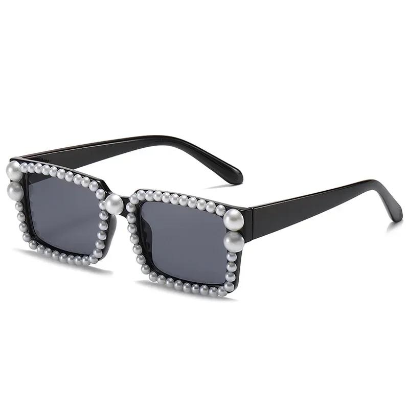 Women Fashion Pearl Sunglasses Unisex Outdoor Small Frame Jelly Color UV400 Sun Glasses Popular Square Hip Hop Glasses for Ladies