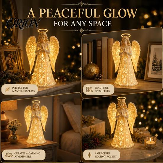 Prayer Angel Statue Decoration Guardian Figurine with Warm LED Light for Christmas Decor, Praying Inspirational Gifts Women Tabletop Night Lamp
