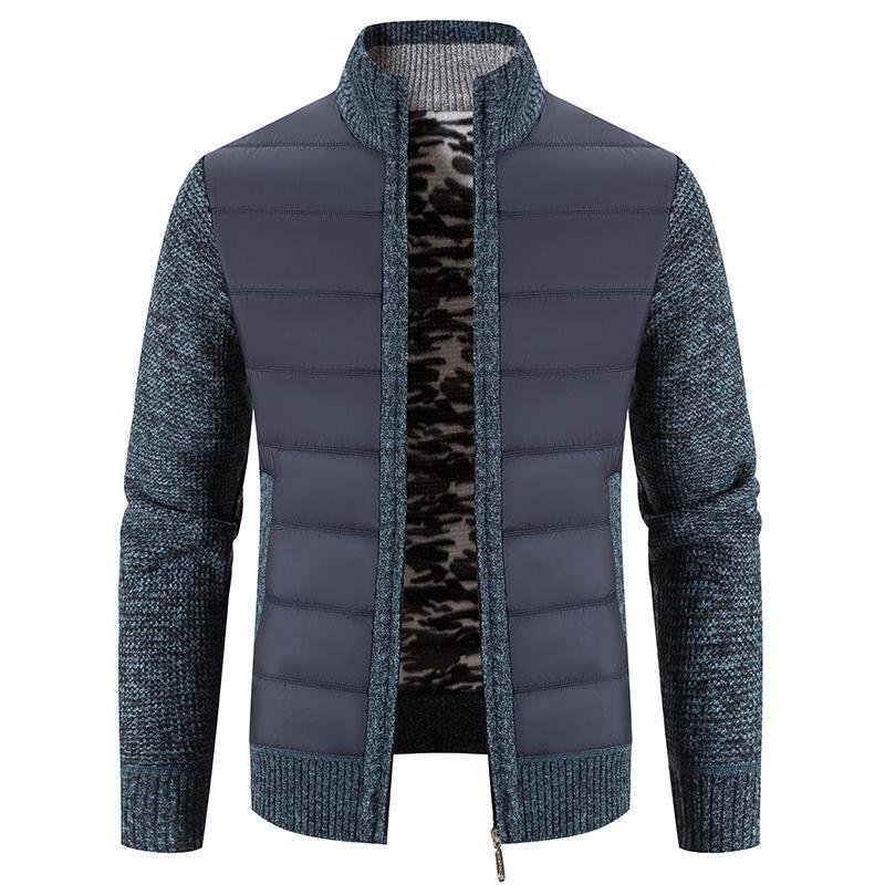 Men's Stand-Up Collar Fleece-Lined Oversized Knit Sweater Youth Casual Fall Jacket