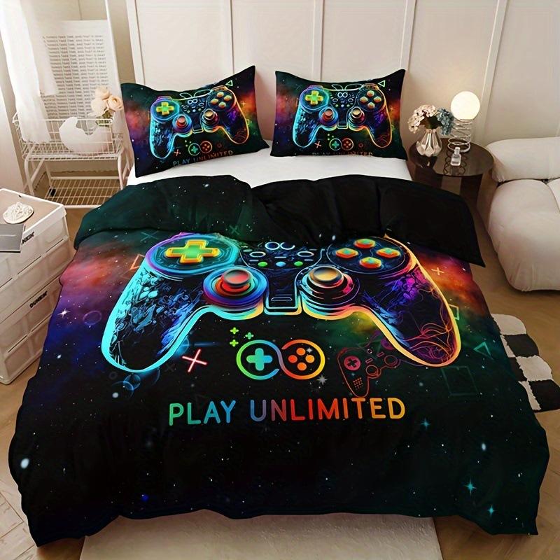 Spielkonsole Bettbezug Set Für Jungen Mädchen Kinder Weltraum Galaxie Gaming 3 Teile Mikrofaser Gamer Bettwäsche Teenager Bettdeckenbezüge