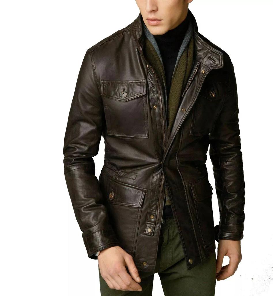 Trench Coat Brown Handmade Stylish Overcoat Men's Genuine Lambskin Real Leather