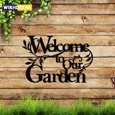 Willkommen in unserem Gartenschild, Metall-Gartenschild, dekorativer Wandbehang