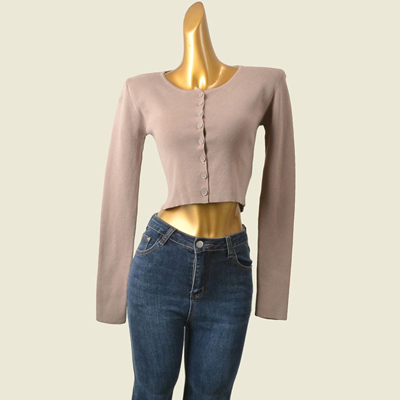 Domestic Counter Brand UJIA American Color Matching High Waist Small Cardigan Preppy Style Slimming Long Sleeves Sexy Knitting Tops
