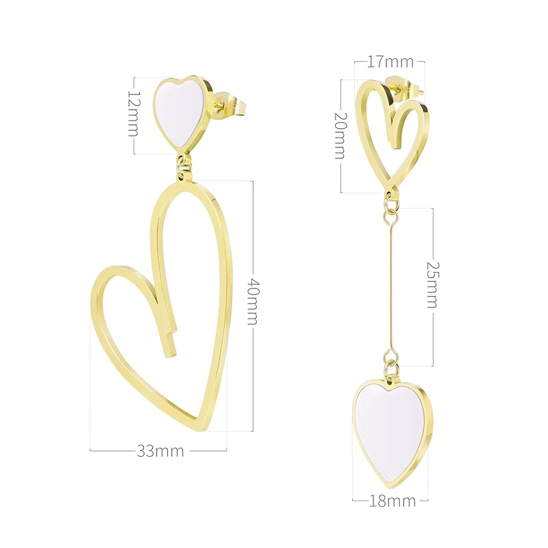 Linawe Earrings Ladies Earrings White Heart, Metal Allergy Compatible, Stainless Steel Resin Titanium Earrings for Women Jewelry Hawaiian Jewelry