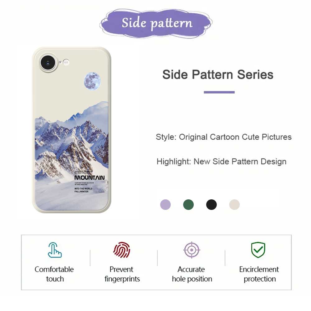 For iPhone 16e Case White Snow Mountain Pattern Printing Straight Edge TPU Phone Back Cover