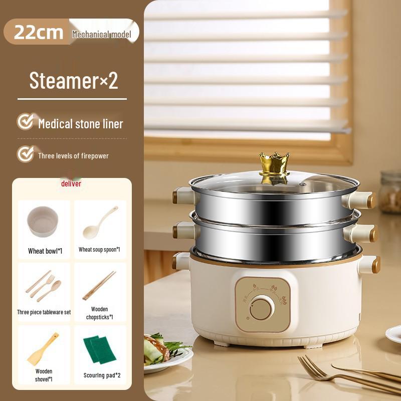 Wielofunkcyjny parowar elektryczny: Stal nierdzewna, Trójwarstwowy, Minutnik, do gotowania na parze, gotowania i duszenia