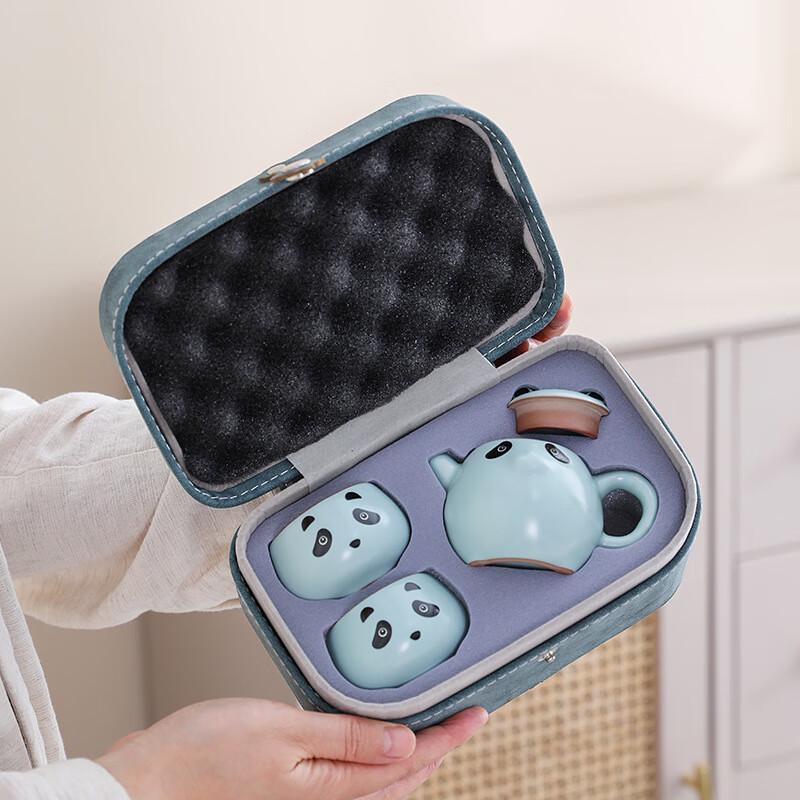 Nordic Style Ru Kiln Panda Portable Travel Tea Set