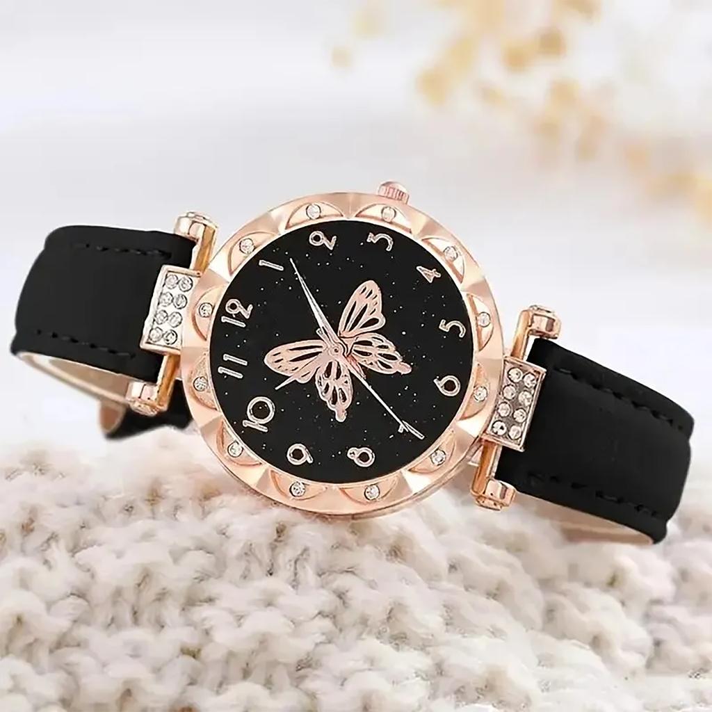 5ks/set Módní Butterfly Dámská sada hodinek s páskem