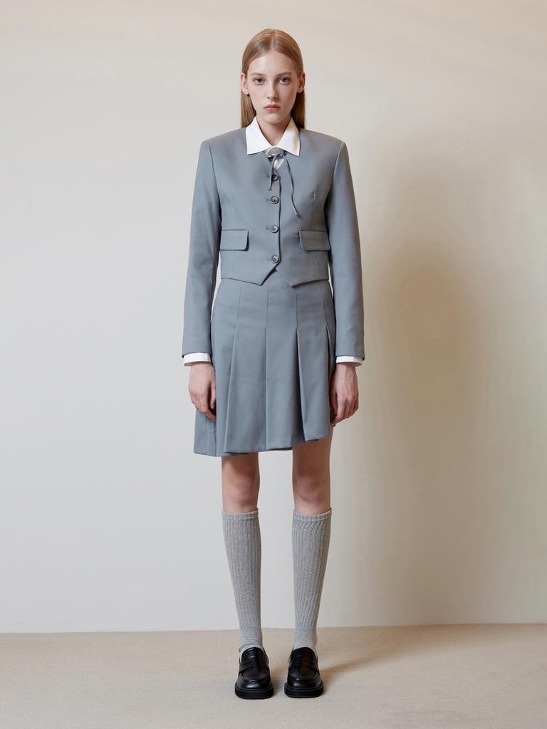 Oioi Collection Diagonal Pleats Skirt [Light Gray]