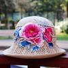 Vår og sommer etnisk vind broderi blomst sammenleggbar hatt dame strikkelue sandbøttehatt
