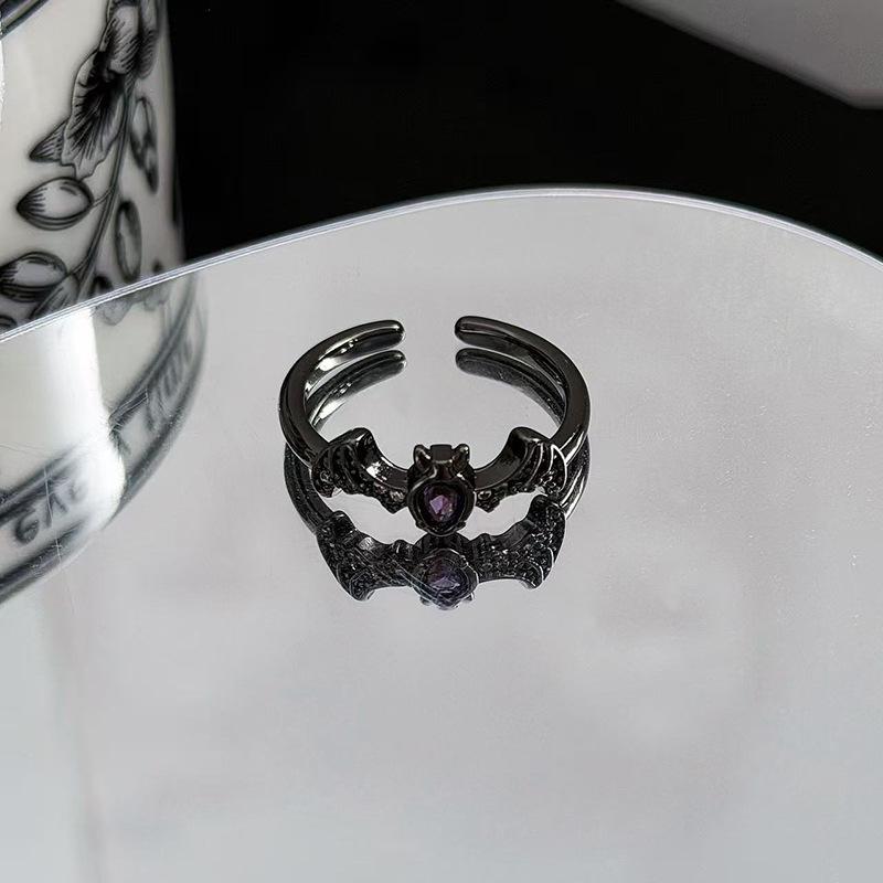 Dark Personality Retro Zircon Cross Bat Open Ring Niche Hip Hop Street Trendy Cool Ring Girl