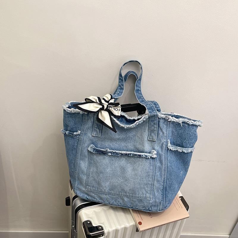 

Underarm denim tote bag spring and summer new large capacity fashion casual shoulder bag retro women s bag синій