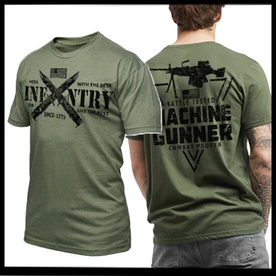

Infantry Machine Gunner T-Shirt Army USA Flag Combat Grunt War Veteran Tee 2XL