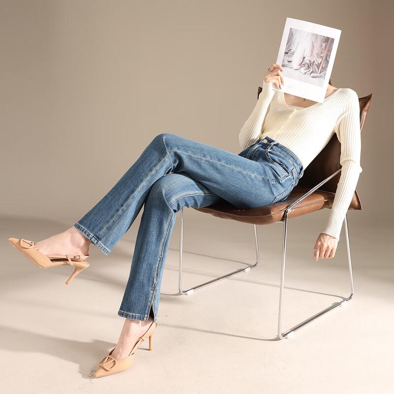 RAIN.CUN Women's High-Waist Slim Fit Straight Leg Jeans