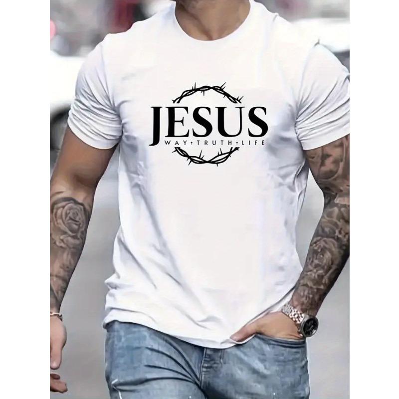 European Size Men'S Short-Sleeved,  Cotton T-Shirt, One Piece, High-Quality Breathable Fabric, Jesus Print, Easy to Move, Soft And Skin-Friendly