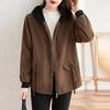 Damen Frühling und Herbst Kurze Jacke Spleißen Kapuze Schlichte Windjacke