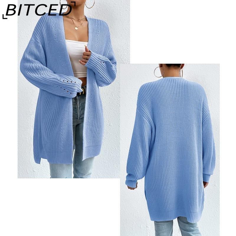 BITCED Autumn/Winter Oversized Mid-Length Cardigan Knitwear V-Neck Solid Colour Knit Top