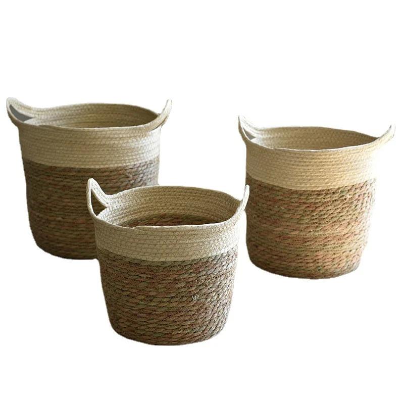 Panier De Rangement En Osier Tissé Algues - Paniers Rectangulaires Avec Poignées (#2) - Lot De Tailles 30x20x10 à 39x29x13 Cm