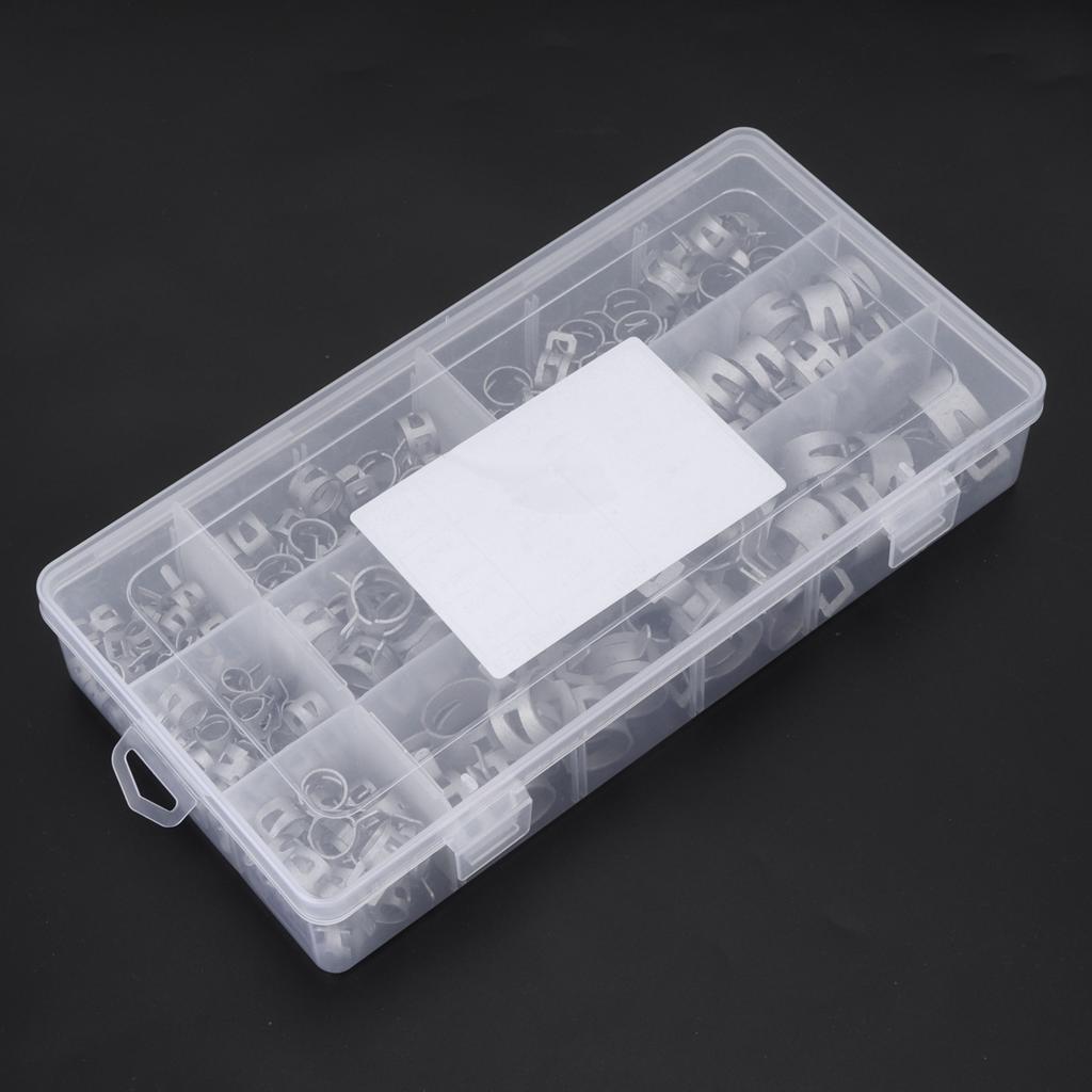 160Pcs Hose Clamps Silver 304 Stainless Steel Spring Clip for Fuel Diesel Petrol Pipe