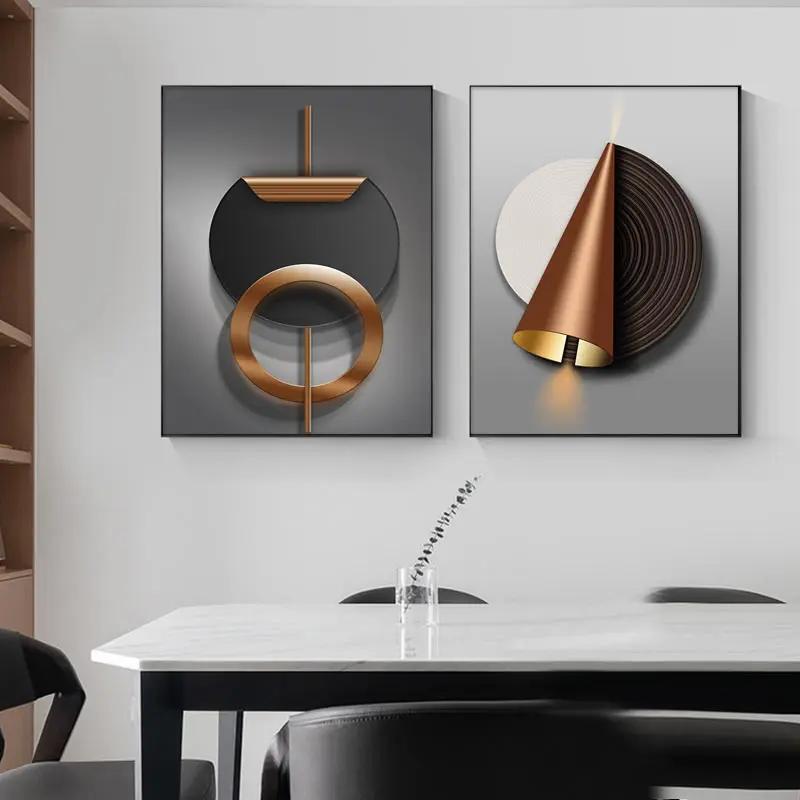 Geometric Black Copper Canvas Poster Modern Gold Leaf Wall Art Print Painting Nordic Picture for  Home Living Room Office Dec